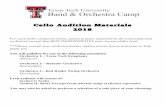 Cello Audition Materials 2018 - depts.ttu.edu · Cello Audition Materials 2018 For each of the categories below, please prepare and perform the scale/etude/and orchestral excerpt