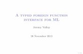 A typed foreign function interface for MLmom22/fp/lec14-ctypes.pdf · Foreign function interfaces Function calls between (e.g.) ML and C Calling system libraries or other C code from