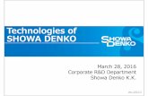20160328 Technologies of SHOWA DENKO · Technologies of SHOWA DENKO March28, 2016 ... Plant Growth Facilities Printed Electronics Material Design High-performance Catalysts ...