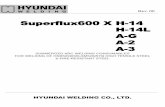 Superflux600 X H-14 H-14L A-G A-2 A-3 - HYUNDAI WELDING · SUBMERGED ARC WELDING CONSUMABLES FOR WELDING OF HSB500(600) ... Many variables beyond the control of HYUNDAI WELDING CO.,