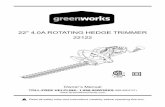 22 4.0A ROTATING HEDGE TRIMMER - The Cordless ... all safety rules and instructions carefully before operating this tool. 22" 4.0A ROTATING HEDGE TRIMMER 22122 Owner’s Manual TOLL-FREE