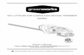 40V LITHIUM-ION CORDLESS HEDGE TRIMMER - … all safety rules and instructions carefully before operating this tool. Owner’s Manual TOLL-FREE HELPLINE: 1-888-90WORKS (888.909.6757)