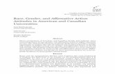 Race, Gender, and Affirmative Action Attitudes in American ... · There is a long-standing record of survey-based ... 1998; Joshee & Johnson, 2007; Kinder & Sanders ... Canada is