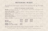 Bu tchers Bl ock BUTCHERS BLOCKcapetownlodge.co.za/wp-content/uploads/2018/04/FBG-Menu...Garlic or Lemon Butter 22 Avo, Sliced Biltong and Mushroom Sauce 47 Roasted Feta Cheese, Garlic