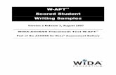 W-APT Scored Student Writing Samples ™ Scored Student . Writing Samples. Version 2 Release 3, August 2007 . WIDA-ACCESS Placement Test W-APT ... 12_PartB_Bench_2A] Score 2: Sample