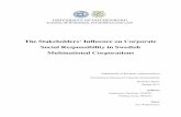The Stakeholders Influence on Corporate Social Responsibility in Swedish Multinational ...€¦ ·  · 2015-10-02Social Responsibility in Swedish Multinational Corporations ... The
