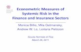 Econometric Measures of Systemic Risk in the Finance …mathfinance.sns.it/wp-content/uploads/2010/12/Pisa_Billio.pdf · Econometric Measures of Systemic Risk in the ... Several measures