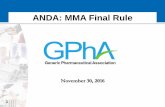 ANDA: MMA Final Rule - Generic Pharmaceutical Association · the co-founder and primary author of Hyman, Phelps & McNamara's FDA Law Blog, Mr. Karst often leads the response to new