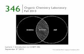 346 Organic Chemistry Laboratory Fall 2013. CHEM 346 Lecture... · 346 Organic Chemistry Laboratory Fall 2013 ... Total synthesis of a sulfa-antibiotic! ... - 3 lab reports written