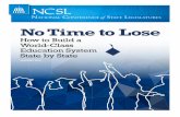 NATIONAL CONFERENCE of S LEGISLATURES No Time to Lose · The National Conference of State Legislatures hosted a plenary session during its 2013 Fall Forum to discuss the ... our own