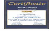 … · JOTUN Jotun Coatings ... Mustafa Kemal AYDIN is awarded this certificate for attending the Jotun Paint School dated at 14th of January 2007 in Almaty.
