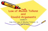Law of Modus Tollens and Invalid Arguments · Law of Modus Tollens and Invalid Arguments SWBAT: Use the Law of Modus Tollens in formal proofs