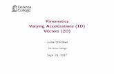 Kinematics Varying Accelerations (1D) Vectors (2D)nebula2.deanza.edu/~lanasheridan/4A/Phys4A-Lecture5-san.pdf · Kinematics Varying Accelerations (1D) Vectors (2D) Lana Sheridan De