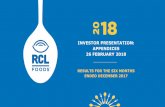 INVESTOR PRESENTATION: APPENDICES 26 … PRESENTATION: APPENDICES 26 FEBRUARY 2018 RESULTS FOR THE SIX MONTHS ENDED DECEMBER 2017 INVESTOR PRESENTATION APPENDICES 2 RCL FOODS IN CONTEXT