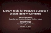 Library Tools for PostDoc Success / Digital Identity ...€¢ SSN: XXX-XX-XXXX • Drivers License: XXXXXXXX Why do we need researcher identity ... DOI: 10.1371/journal.pone.0173987