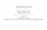 Auditory System - UMIACSramani/cmsc828d_audio/Auditory System_rd.pdf · Auditory System Slides adapted from ... Sound (P. 149) Sound: vibratory ... Theory Different parts of the basilar