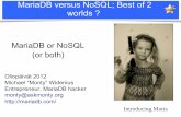 MariaDB versus NoSQL; Best of 2 worlds ? - TUT Cassandra Tunable consistency Keys map to multiple values, which are grouped into column families ...