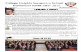 College Heights Secondary School November Newsletter 2015 · College Heights Secondary School November Newsletter 2015 ... please feel free to contact Barb Omland in our Careers and