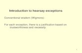 Introduction to hearsay exceptions - UC Hastings to hearsay exceptions ... the judge is not limited by the hearsay rule in passing upon preliminary questions of fact.” [citations