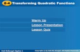 88-4-4Transforming Quadratic Functions Transforming ... · Holt McDougal Algebra 1 8-4 Transforming Quadratic Functions Warm Up For each quadratic function, find the axis of symmetry