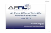 Air Force Office of Scientific Research Overview Nov 2011 · 2011-11-16 · Air Force Office of Scientific Research Overview Nov 2011 Dr. Thomas Russell, SES ... -Spacecraft Propulsion