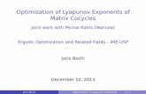 Optimization of Lyapunov Exponents of Matrix Cocyclesjairo/docs/optimize_talk.pdf · Optimization of Lyapunov Exponents of Matrix Cocycles ... Jairo Bochi Optimization of Lyapunov