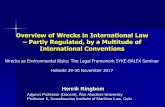 Overview of Wrecks in International Law Partly Regulated, … · 2017-11-30 · International conventions 1969 Intervention Convention 1979 SAR 1982 UNCLOS 1989 Salvage Convention