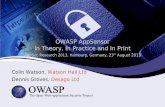 OWASP AppSec Research 2013, 20.-23.08.2012, Hamburg ..._In... · OWASP AppSensor In Theory, In Practice and In Print ... Tripwire, etc – Network based – Snort, etc ... – Active