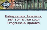 Entrepreneur Academy: SBA 504 & 7(a) Loan Programs & … · Religion Political ... SBA wires funds to bank after debenture is sold – usually within 60 days after closing – to