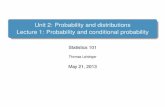 Unit 2: Probability and distributions Lecture 1 ...tjl13/s101/slides/unit2lec1H.pdf · Unit 2: Probability and distributions Lecture 1: Probability and conditional probability Statistics