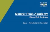 Denver Peak Academy - City and County of Denver … FOR BLACK BELT TRAINING • Peak Framework o Think Differently: Start with Why— Say It Importance of the Innovation Form to planning