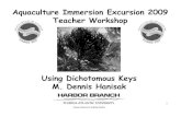 Using Dichotomous Keys M. Dennis Hanisakirrec.ifas.ufl.edu/teachaquaculture/curriculum/_files/modules/8... · Using Dichotomous Keys M. Dennis Hanisak ... Identification of Organisms