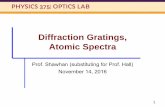 Diffraction Gratings, Atomic Spectra - University Of … Gratings, Atomic Spectra Prof. Shawhan (substituting for Prof. Hall) November 14, 2016 1 Visual Comparisons 2 Increase number