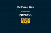 Our Puppet Story - LinuxTag · • Docker:lightweight,requiresLinux,goodfortesting • AWSEC2:remoteVMs,goodforautomation(Jenkins) ... Our Puppet Story …