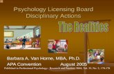 Psychology Licensing Board Disciplinary Actions · Psychology Licensing Board Disciplinary Actions Barbara A. Van Horne, MBA, Ph.D. APA Convention August 2005 . Frequently, presenters