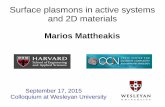 Surface plasmons in active systems and 2D materials · Surface plasmons in active systems and 2D materials Marios Mattheakis September 17, 2015 Colloquium at Wesleyan University