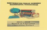 €¦ · SOUTHINGTON PUBLIC SCHOOLS Scuthlngton, Connecticut 2017 - 2018 Board of Education Operating Budget