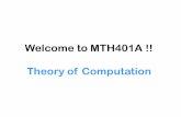 Welcome to MTH401A !! Theory of Computation - …home.iitk.ac.in/~akasha/mth401/lectures/Lecture1.pdf · 2016-11-11 · • Elements of the Theory of Computation – Christos H. Papadimitriou