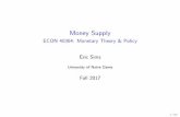 Money Supply - ECON 40364: Monetary Theory & Policyesims1/slides_money.pdf · Money I Money is de ned as anything that is accepted as payments for goods or services or in the repayment