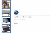 Lloyd Electric & Engineering Ltdleelelectric.com/images/Investor Presentation - LEEL.pdf · 2 Lloyd Electric & Engineering Ltd ... for LHB coaches Roof Mounted Packaged Unit (RMPU)