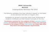 BRAC University NOTICE · BRAC University NOTICE Undergraduate Admission Fall 2016 ... 3 16221162 6919962924 AHMED FAHAD IBNE FARID BBA CSE 4 16221165 5832034055 NABIHA MAYSUN CSE