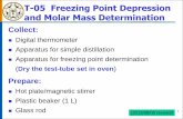 T-05 Freezing Point Depression and Molar Mass Determinationgenchem99/doc/presentation/freezing... · 1 . Collect: Digital thermometer Apparatus for simple distillation Apparatus for