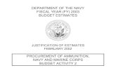 JUSTIFICATION OF ESTIMATES - United States Navy€¦ · JUSTIFICATION OF ESTIMATES ... The M855 and M856 cartridges consists of a brass cartridge case, ... PROCUREMENT HISTORY & PLANNING
