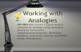 Working with Analogies - mansfieldschool.com · Working with Analogies SPI 0801.5.5 Choose a logical word to complete an analogy, using synonyms, antonyms, homonyms, categories/subcategories,