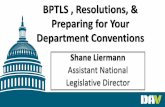 BPTLS , Resolutions, & Preparing for Your Department … · 2018-04-20 · Resolutions on federal or national issues, ... •Hunting and/fishing licenses ... jurisdiction of the United