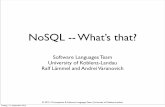 NoSQL -- What’s that?softlang/datatechcourse12/nosql.pdf · • Lineage: E. F. Codd in A Relational Model of Data for Large Shared Data Banks ... Document Databases ... • Object