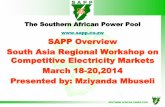 SAPP Overview South Asia Regional … African... · SOUTHERN AFRICAN POWER POOL The SAPP Vision is to: Facilitate the development of a competitive electricity market in the Southern