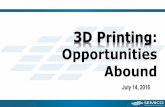 3D Printing: Opportunities Abound - SEMICON West · 3D Printing: Opportunities Abound July 14, 2016 ... TPE TPU Silicone BendLay t-glase Carbon fiber Fiberglass ... Applications: