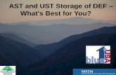 AST and UST Storage of DEF What's Best for You? · •What is SCR & DEF? ... 3,000 to 8,400 Gals. CERTIFIED TO UL & CSA ELECTRICAL STANDARDS. Underground Options for DEF Storage.