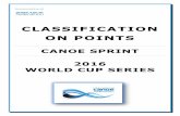 CLASSIFICATION ON POINTS - Canoe and Kayak · classification on points canoe sprint world cup series ... 7 de jonge, ma rk (can) 8 2 ... tiago (por) 30 guliev, artur (uzb) ...